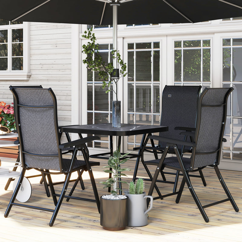Set of 4 Grey Folding Garden Chairs with 7 Position Reclining Backs for Outdoor Use