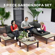 3 Piece Aluminium Garden Furniture Set with Cushions and Coffee Table Dark Grey by Outsunny