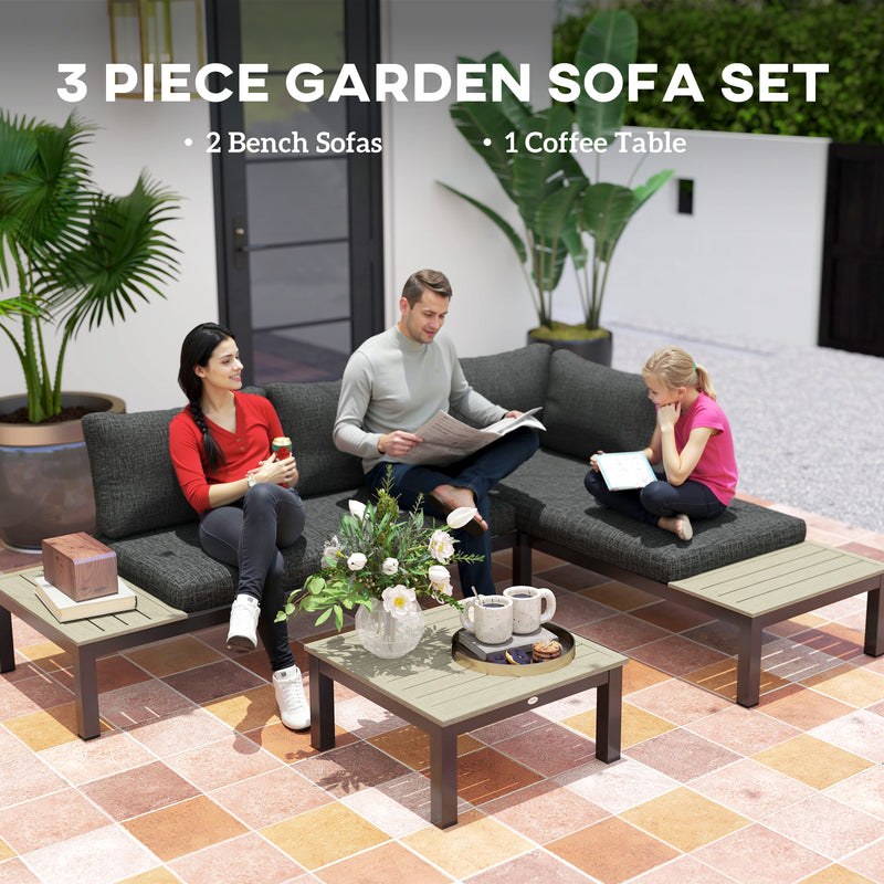 3 Piece Aluminium Garden Furniture Set with Cushions and Coffee Table Dark Grey by Outsunny
