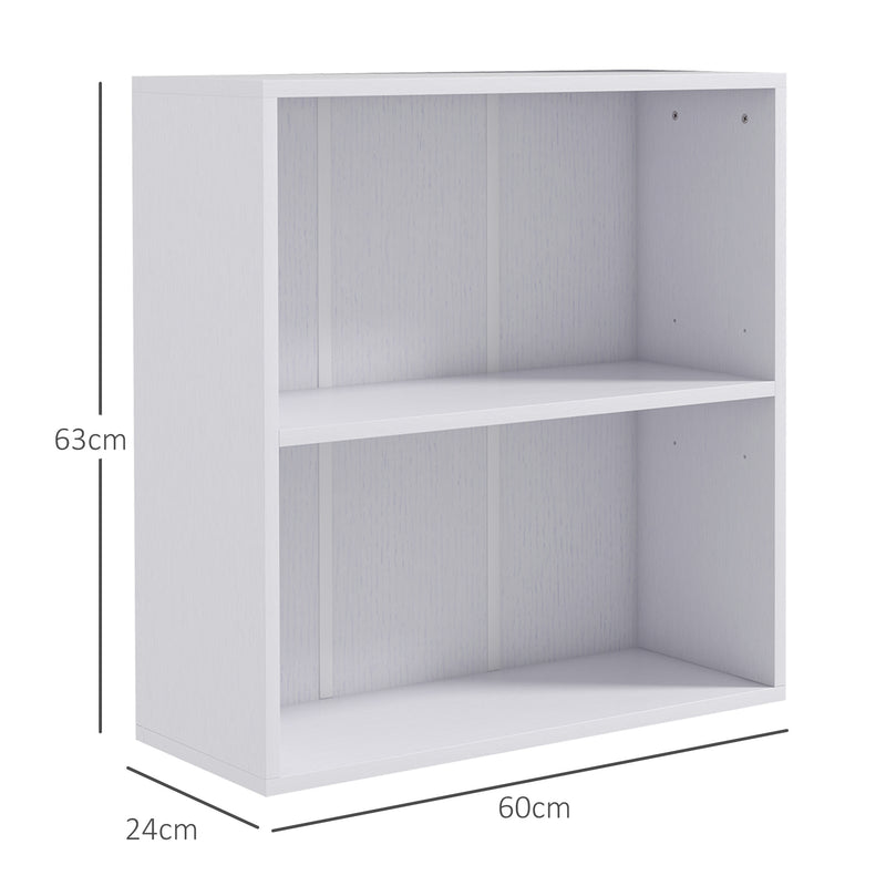 2 Tier Small White Bookcase With Adjustable Shelf For Home Office Or Study Storage