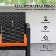 Rattan Garden Bench for Two with Padded Cushion and Steel Frame Black Outsunny