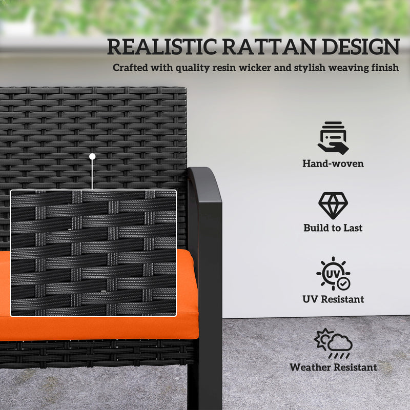 Rattan Garden Bench for Two with Padded Cushion and Steel Frame Black Outsunny