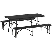 Folding Picnic Table and Bench Set for Camping and Outdoor Dining with Carry Handles Black AOSOM