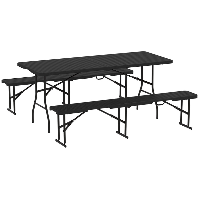 Folding Picnic Table and Bench Set for Camping and Outdoor Dining with Carry Handles Black AOSOM