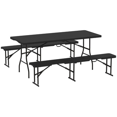 Folding Picnic Table and Bench Set for Camping and Outdoor Dining with Carry Handles Black AOSOM