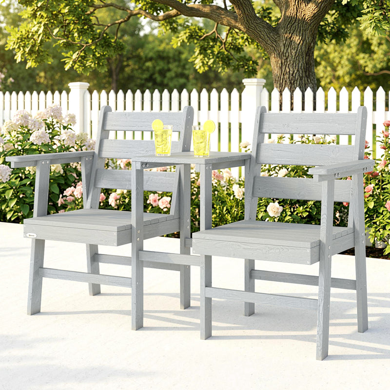 Garden Bench with Built In Table for Two Comfortable Outdoor Seating Grey Outsunny