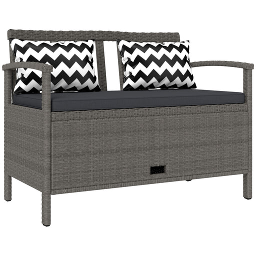 Grey Rattan Two Seater Storage Bench 160L Weather Resistant by Outsunny