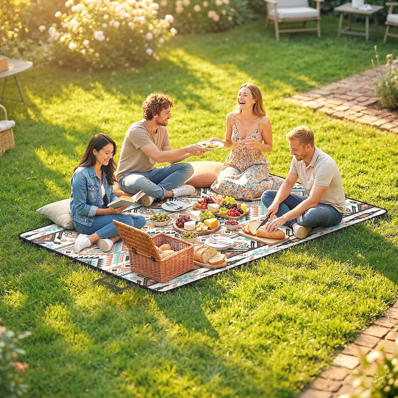 Camping Mat for 4 People Waterproof and Padded for Picnics and Outdoor Use Colourful AOSOM