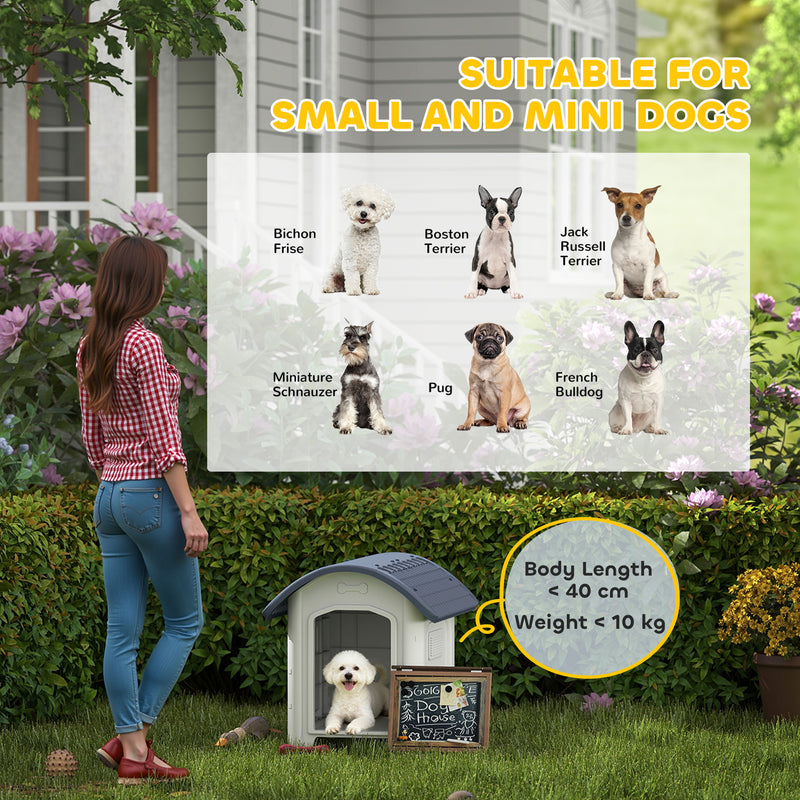 Outdoor Plastic Dog Kennel With Waterproof Roof And Raised Removable Floor Grey AOSOM