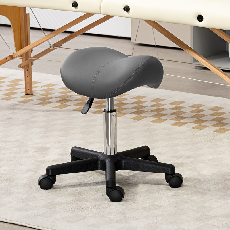 Adjustable Saddle Stool With Wheels For Salon Spa Massage Or Tattoo Use Grey
