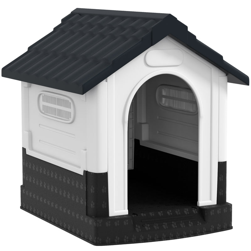 Plastic Dog Kennel with Windows for Small Dogs Ideal for Garden or Patio Use Grey