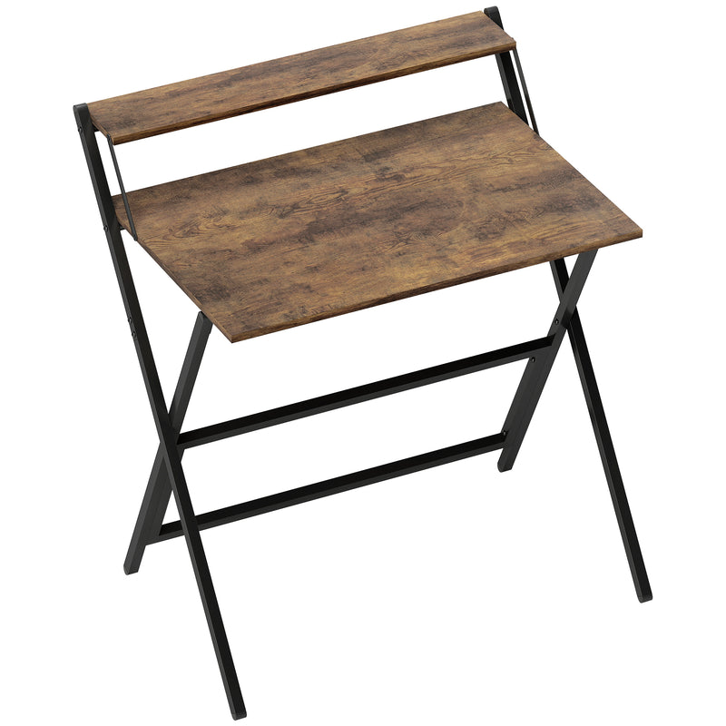 Rustic Brown Folding Computer Desk with Monitor Shelf 81.5 cm Space Saving Design by HOMCOM