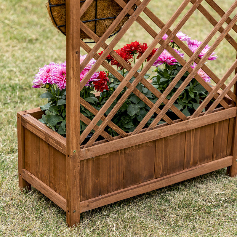 Wooden Raised Garden Planter With Trellis For Climbing Plants And Herbs Brown Outsunny