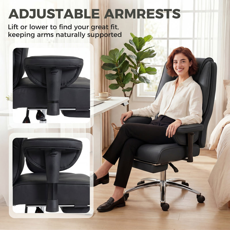 Ergonomic Office Chair With Recline and Footrest for All Day Back Support Black Homcom