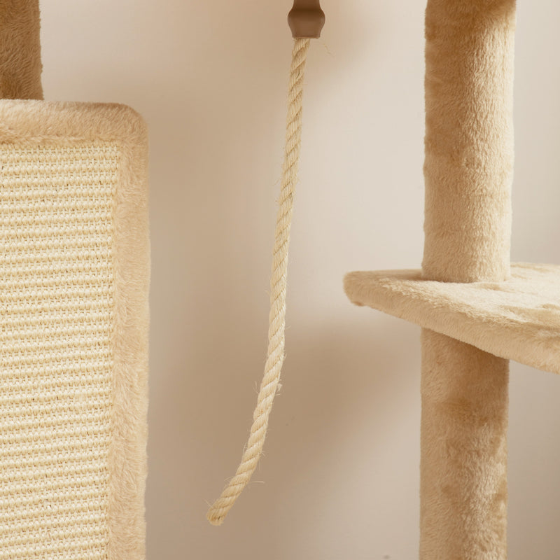 Cat Tree Tower With Scratching Posts Bed House and Brush For Indoor Cats, Beige AOSOM