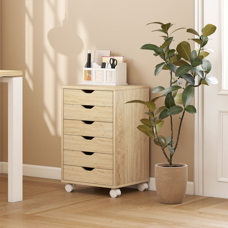 Under Desk Storage Cabinet with 6 Drawers for Home Office Organisation Oak Wood Effect