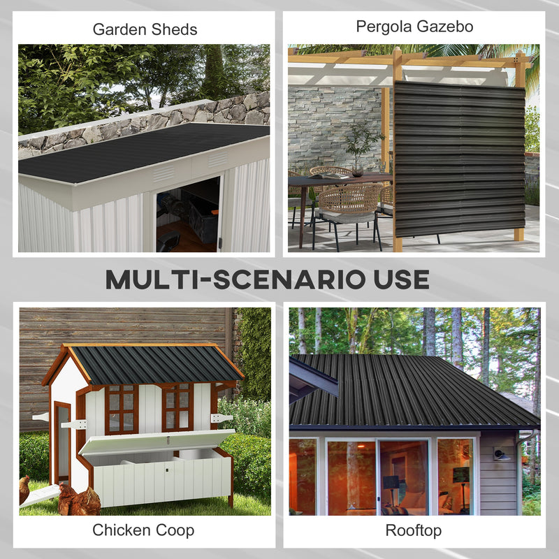 Set of 12 Corrugated Steel Roof Panels for Sheds and Garages Durable Design Dark Grey AOSOM
