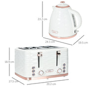 4 Slice Toaster and 1.7L Rapid Boil Kettle Set with Defrost and Reheat Functions Cream White