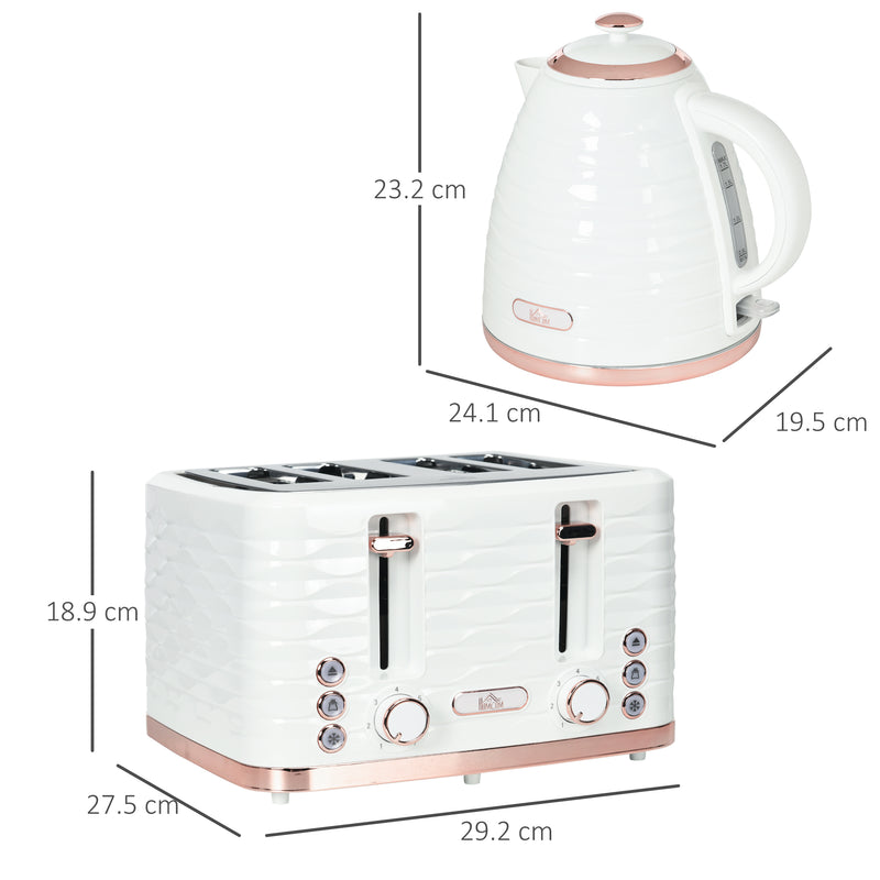4 Slice Toaster and 1.7L Rapid Boil Kettle Set with Defrost and Reheat Functions Cream White