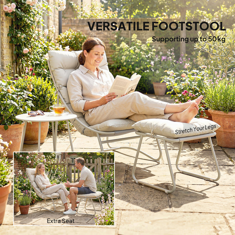 Garden Chair Set with Footstool and Side Table for Relaxing Outdoors Beige and Light Grey Outsunny