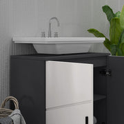 Under Sink Bathroom Cabinet with Shelf and Double Doors for Basin Storage Light Grey AOSOM