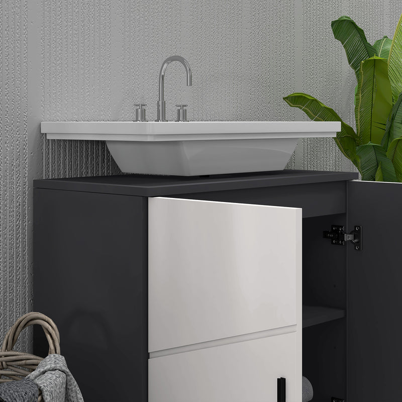Under Sink Bathroom Cabinet with Shelf and Double Doors for Basin Storage Light Grey AOSOM