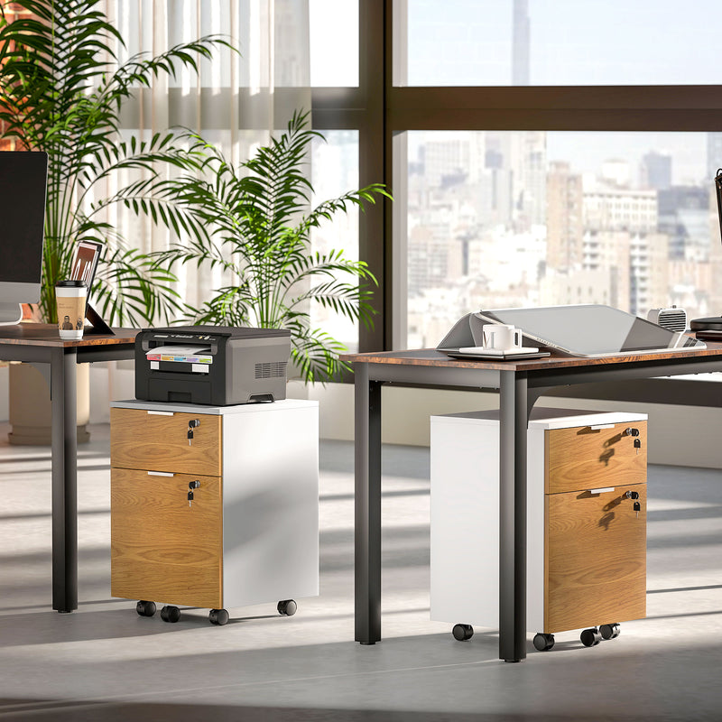 Lockable Two Drawer Office Filing Cabinet With Spacious Storage Wood Effect