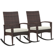 Set of 2 PE Rattan Garden Rocking Chairs with Cushions and Armrests for Outdoor Use Brown AOSOM