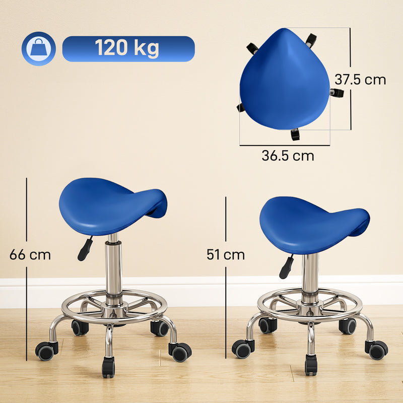Ergonomic Saddle Chair for Back Support with Swivel Wheels and Easy Clean Seat Blue AOSOM