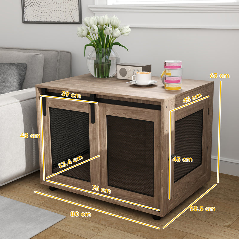 Dog Crate Furniture with Sliding Door for Medium Dogs Walnut Brown 80cm by PawHut