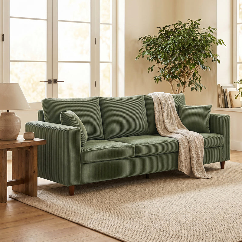 Three Seater Sofa for Spacious Family Lounging with Deep Cushions and Corduroy Fabric
