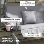 Three Seater Garden Swing Chair with Adjustable Canopy Light Grey by Outsunny