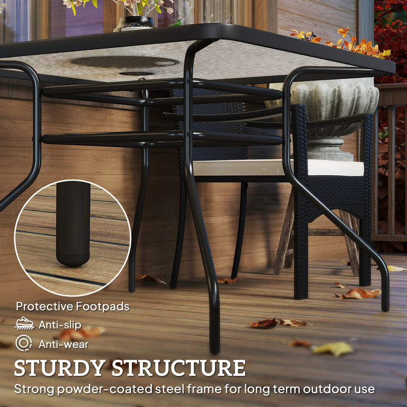 Square Glass Garden Dining Table with Umbrella Hole 100 x 100 cm