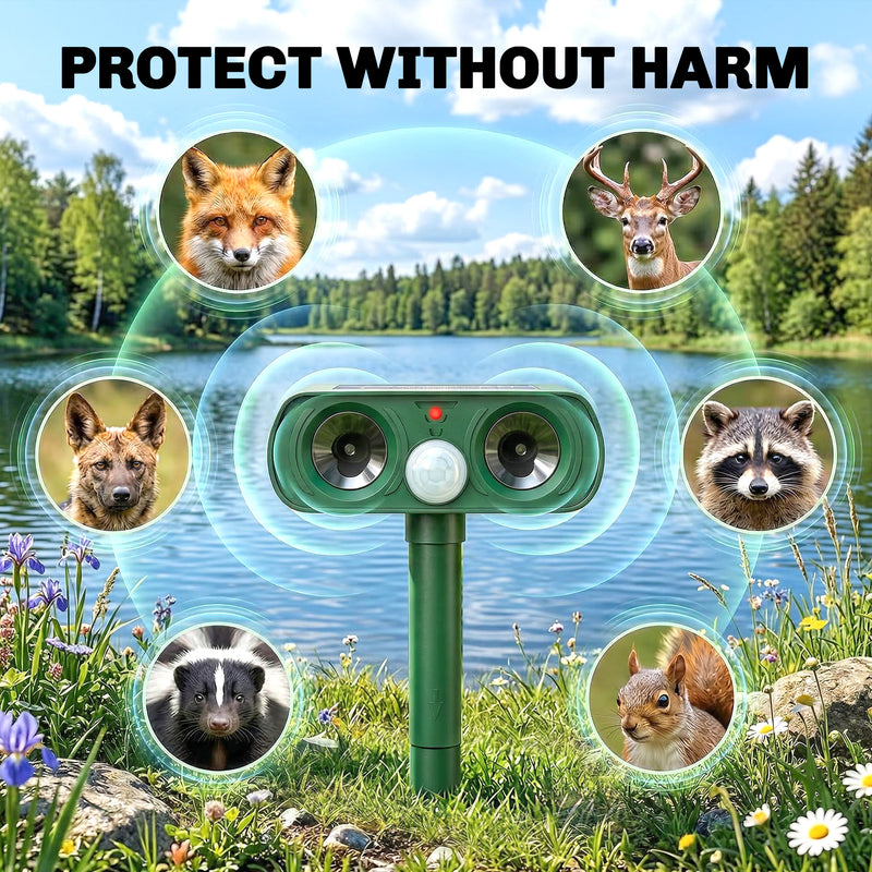 Solar Animal Repeller for Gardens with Ultrasonic Motion Sensor and Weatherproof Design Green Outsunny