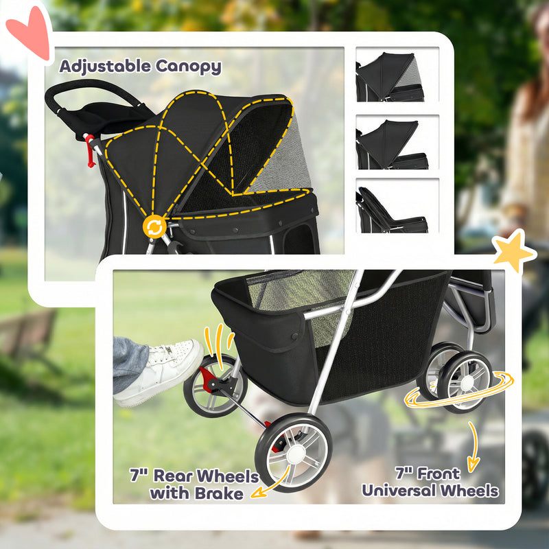 Dog Pram for Small Pets Up to 10 kg with Foldable Frame and Storage Basket Black AOSOM