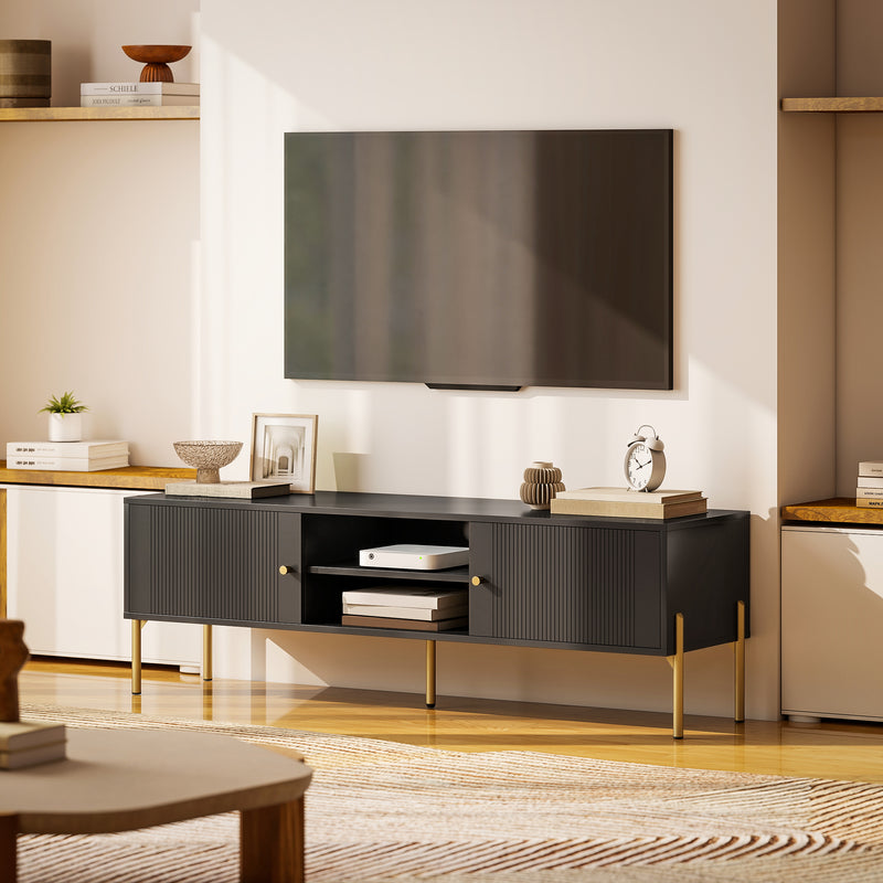 TV Stand with Cupboards and Open Shelves for Organised Living Room Black