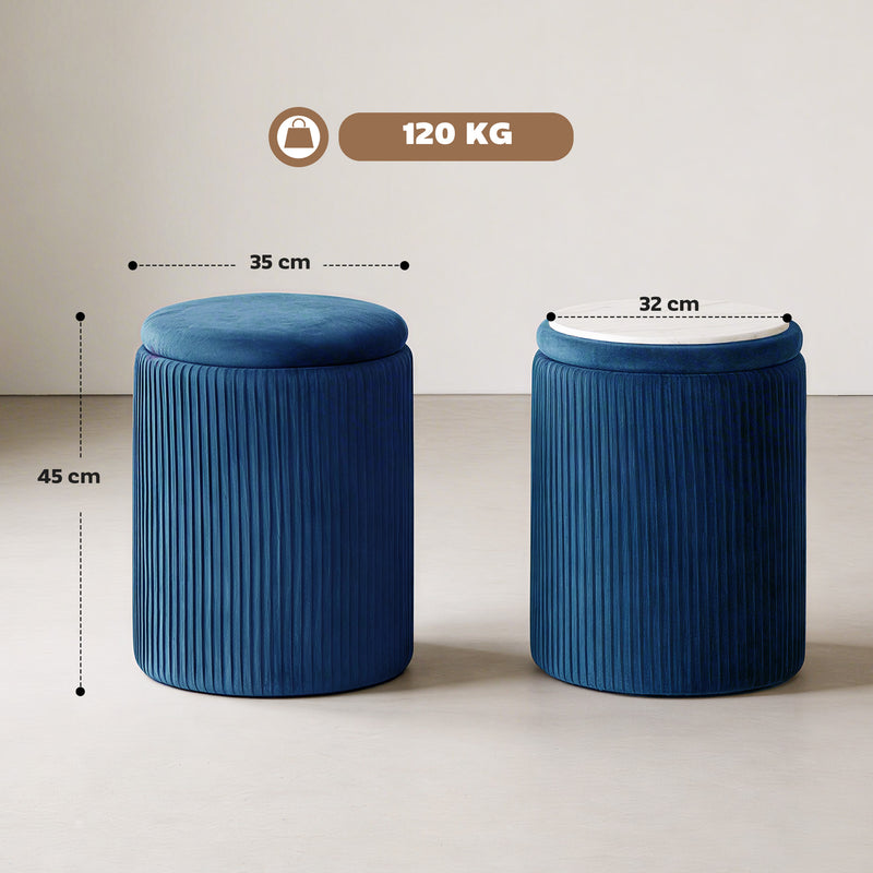 Ottoman Storage Bench with Reversible Seat and Table for Living Room or Bedroom Blue AOSOM