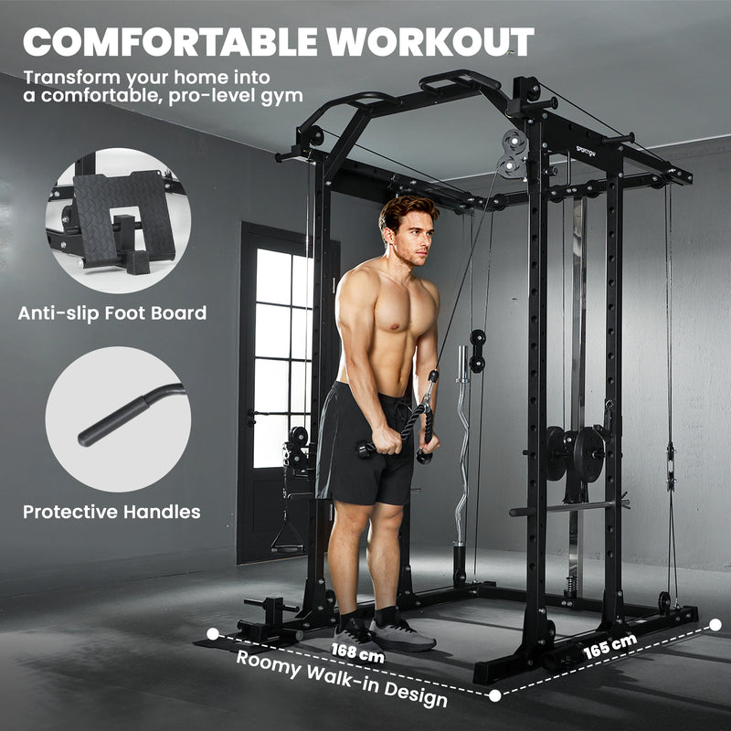 Cable Crossover Machine with Lat Pull Down for Full Body Strength Training Grey AOSOM