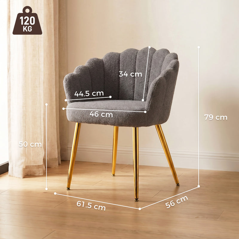 Accent Chair for Bedroom or Lounge with Soft Faux Lamb Wool and Petal Back Grey