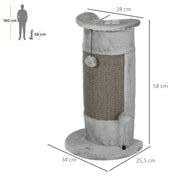 Cat Scratching Post 58cm Tall with Plush Cover and Play Balls for Corner Use Grey
