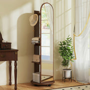 Full Length Mirror with Shelves and Hooks for Bedroom Storage on Wheels Brown Wood Effect Homcom
