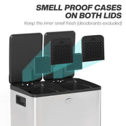 40L Dual Compartment Stainless Steel Kitchen Bin with Deodorisers Silver by Homcom