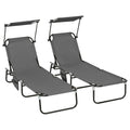 Set of Two Grey Folding Sun Loungers With Adjustable Backs and Sun Canopies by Outsunny
