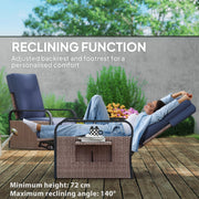 Rattan Garden Recliner Chair with Cushion Side Tray and Adjustable Footrest by Outsunny