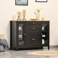 Buffet Sideboard Cabinet, Adjustable Shelves, Glass Doors for Organised Home Storage Oak Top, Black/Brown
