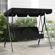 Black 3 Seater Garden Swing Chair With Adjustable Canopy For Relaxing Outdoors