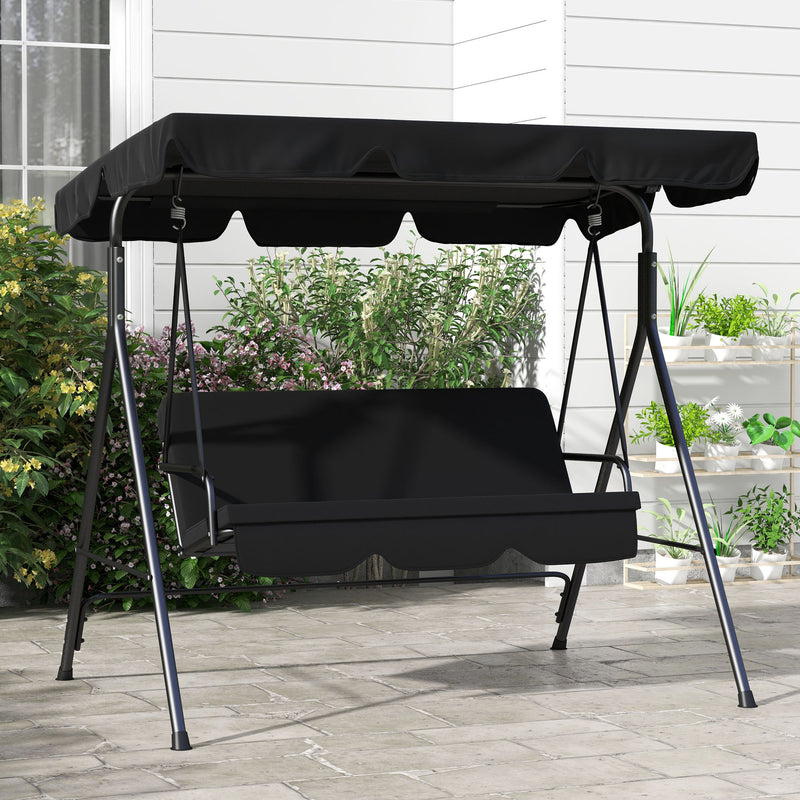 Black 3 Seater Garden Swing Chair With Adjustable Canopy For Relaxing Outdoors