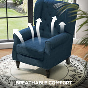 Retro Wingback Accent Chair with Button Tufted Upholstery for Living Room Comfort Blue