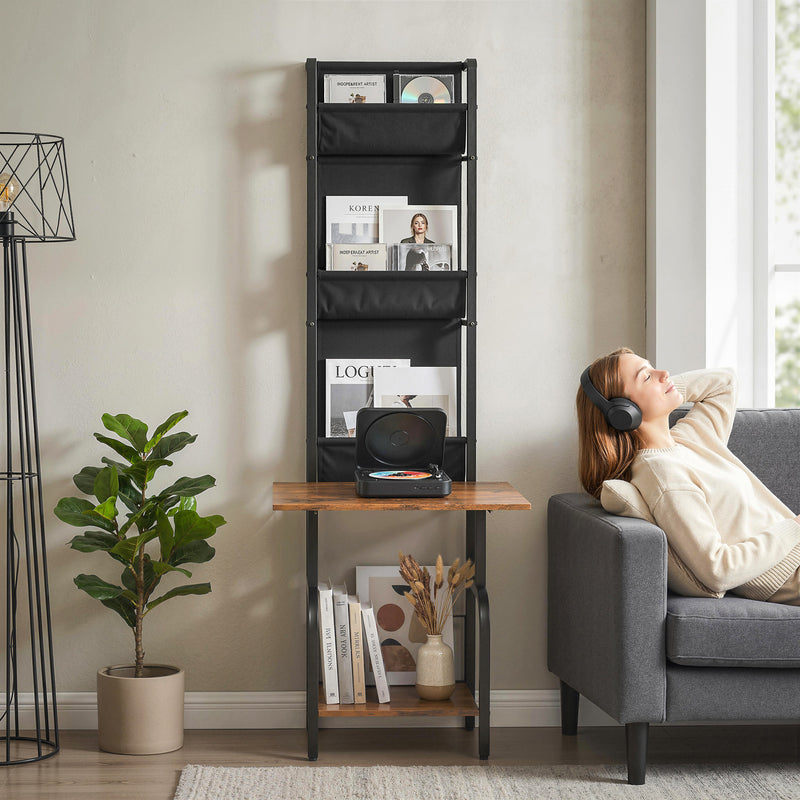 Record Player Stand with Vinyl and CD Storage for Organised Music Area Rustic Brown AOSOM