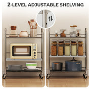 3 Tier Stainless Steel Kitchen Trolley With Adjustable Shelves For Storage, Silver